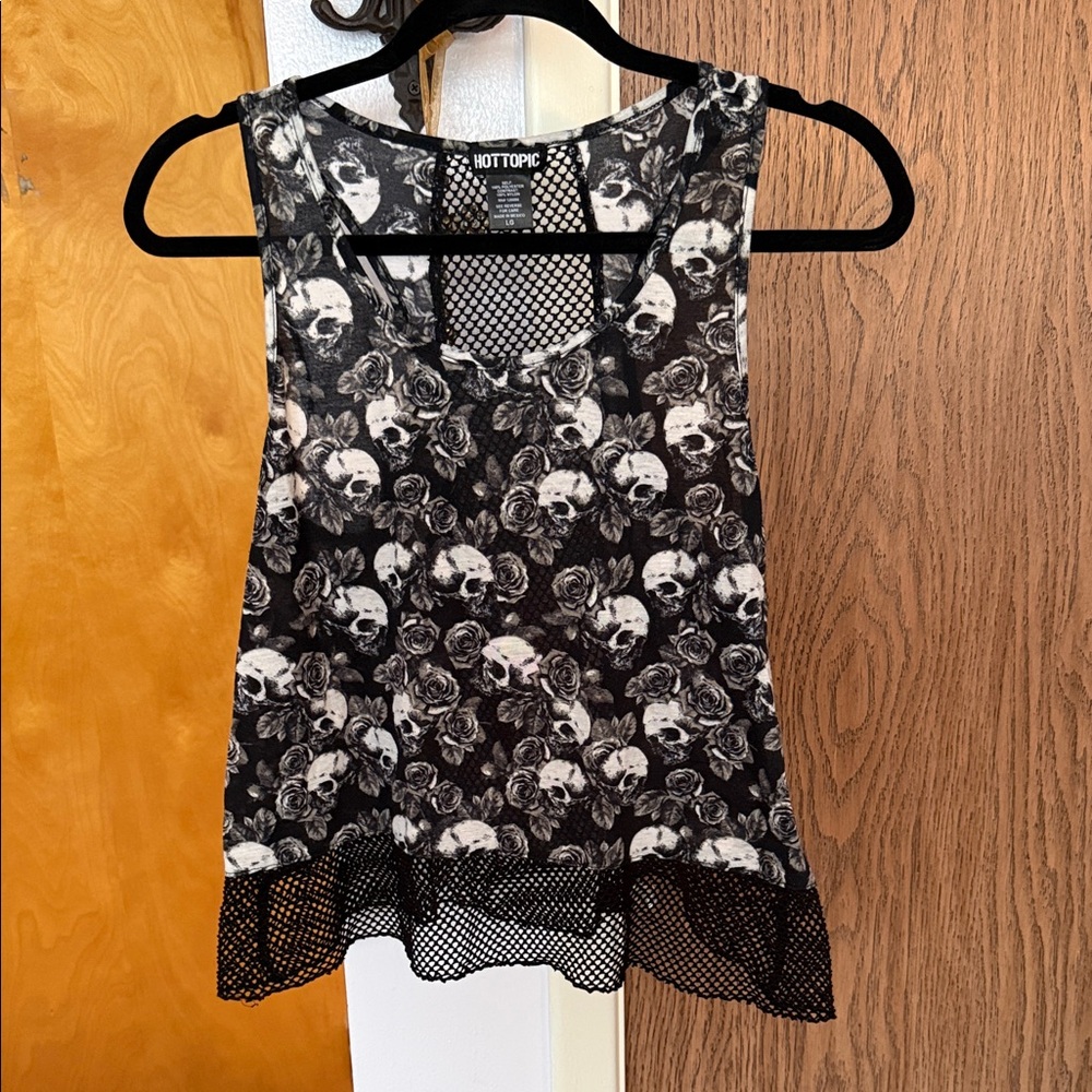 Hot Topic Black and White Skull Mesh Tank Top